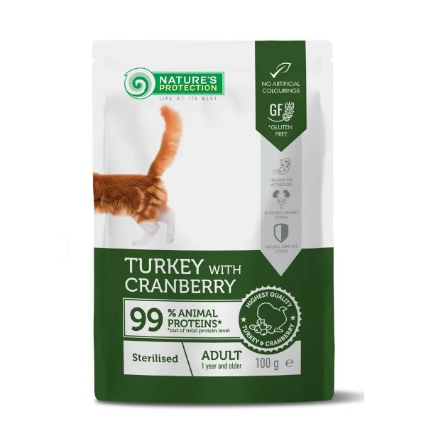 Nature's Protection Консервы Adult Sterilised для стерилизованных кошек (Индейка и клюква), 100гр
