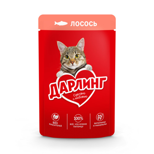 Дарлинг Корм консервированный для взрослых кошек (лосось в подливе), 75г