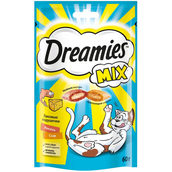 Dreamies Лакомые подушечки для кошек (лосось, сыр), 60г