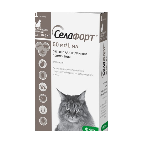 СелаФорт для кошек, (7,6 - 10 кг) 1пип х 1мл/60мг