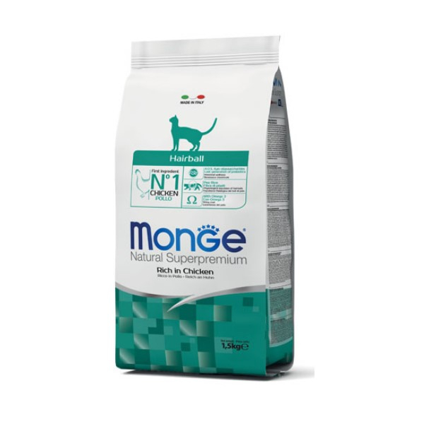 Monge Cat Daily Line Hairball сухой корм для кошек взрослых, для выведения шерсти, из курицы,1,5кг