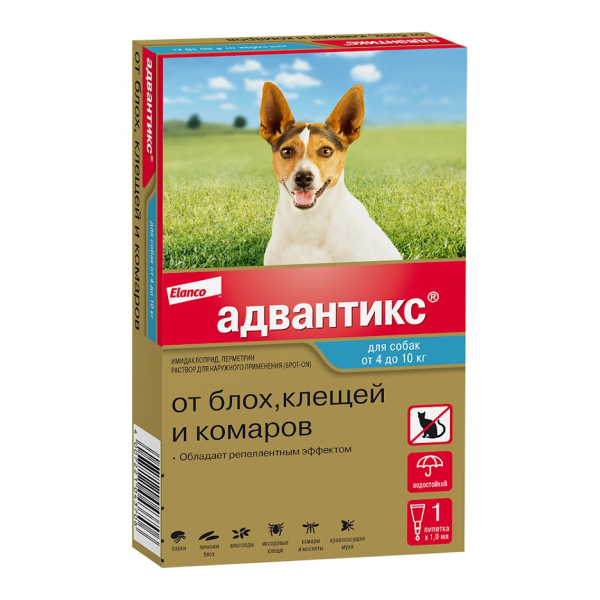 Адвантикс Капли на холку для собак весом 4-10 кг, 1пип