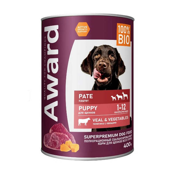 Award Puppy Паштет для щенков от 1 месяца (Телятина с овощами), 400гр