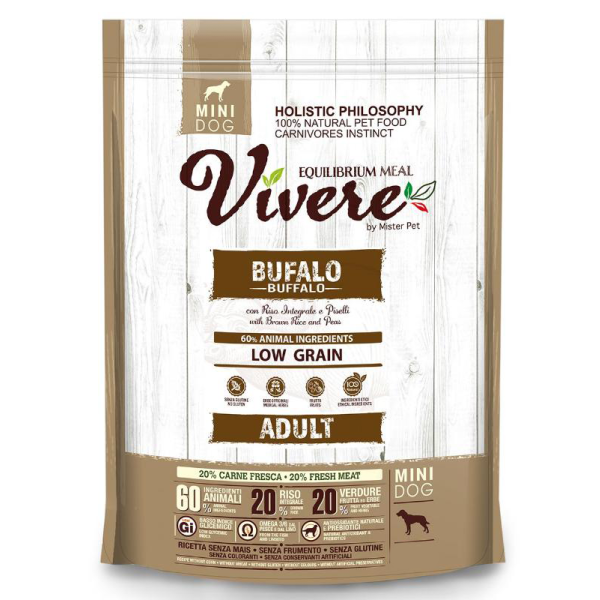 Vivere Корм сухой низкозерновой для взрослых собак мелких пород (буйвол), 3кг