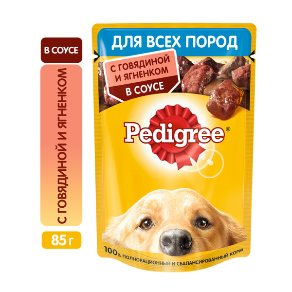Pedigree Корм консервированный для собак (говядина, ягненок в соусе), 85г