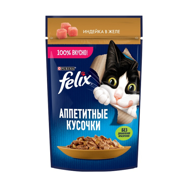 Felix "Аппетитные кусочки" Корм консервированный для кошек (индейка в желе), 75г