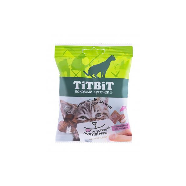TiTBiT Лакомство для кошек (хрустящие подушечки с паштетом из лосося), 30г