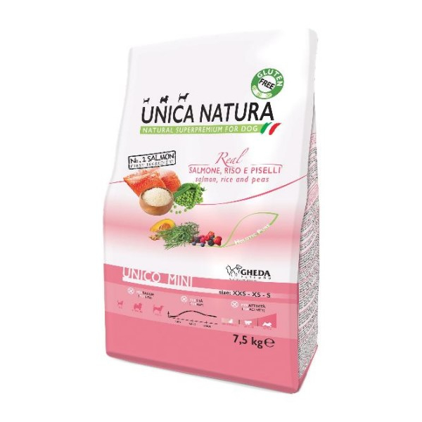 Unica Natura сух. корм 7,5кг д/собак мелких пород, с лососем, рисом и горохом