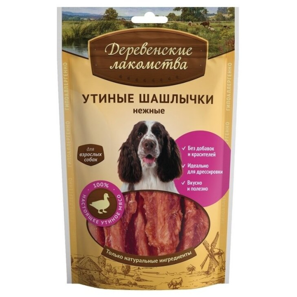 Деревенские лакомства Лакомства для собак (утиные шашлычки нежные), 90г