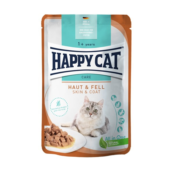 Happy Cat Care Meat in Sauce Haut & Fell Мясные кусочки в соусе с чувствительными кожей и шерстью для кошек, 85 гр