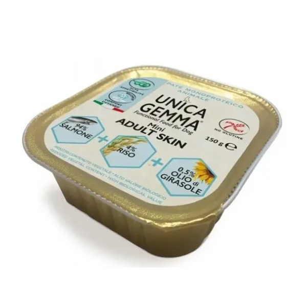 Unica Gemma Adult Mini Skin Паштет для кожи и шерсти собак мини пород (лосося), 150 гр