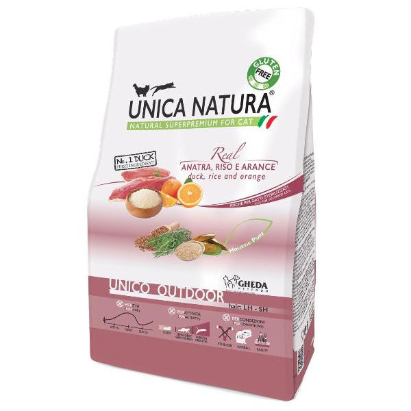 Unica Natura Корм сухой для кошек, гуляющих на улице (утка, рис, апельсин)