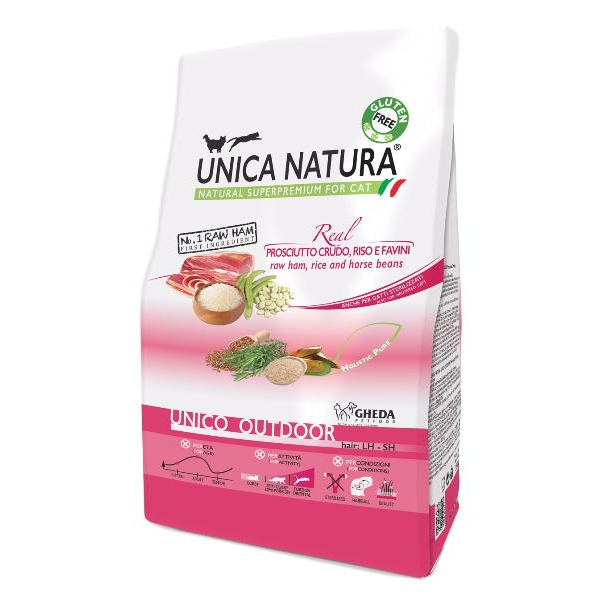 Unica Natura Корм сухой для кошек, гуляющих на улице (ветчина, рис, бобы садовые)