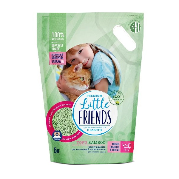 Наполнитель для кошачьего туалета "Little Friends Bamboo" растительный, с ароматом бамбука, 5л, 2,5кг