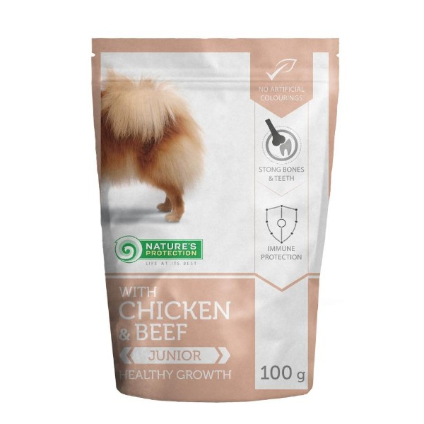 Natures Protection Mini Junior для щенков мелких пород с курицей и говядиной, 100 гр