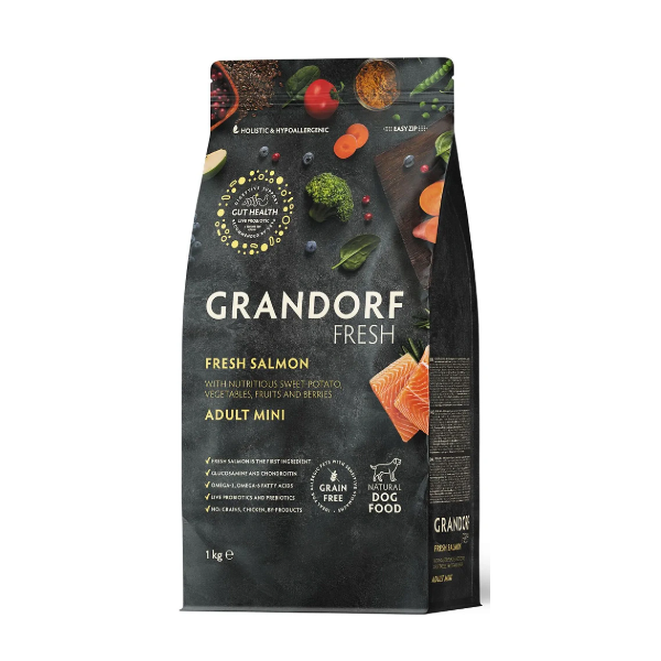 Grandorf Fresh Adult Mini беззерновой гипоаллергенный корм для собак мелких пород (свежий лососьс бататом), 1кг