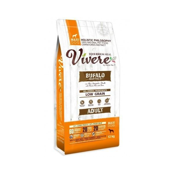 Vivere Корм сухой низкозерновой для взрослых собак крупных пород (буйвол), 12кг