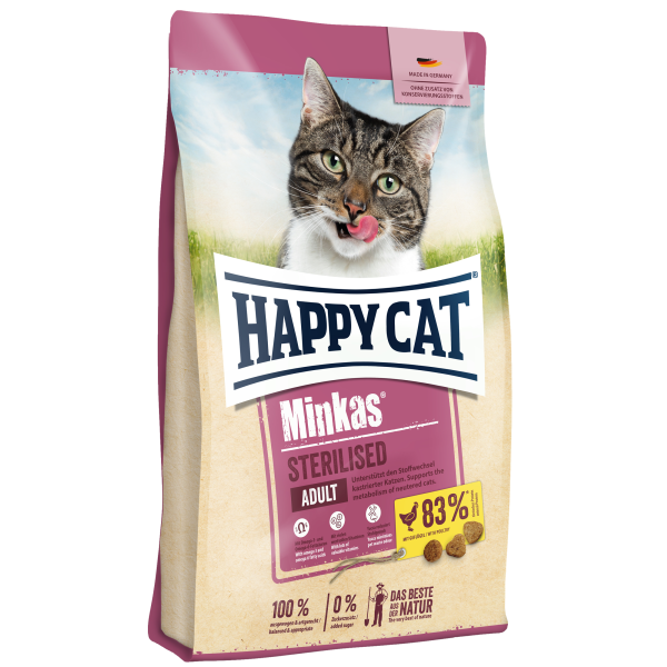 Happy Cat Корм сухой для стерилизованных кошек, профилактирующее избыточный вес и мочекаменные заболевания (птица)