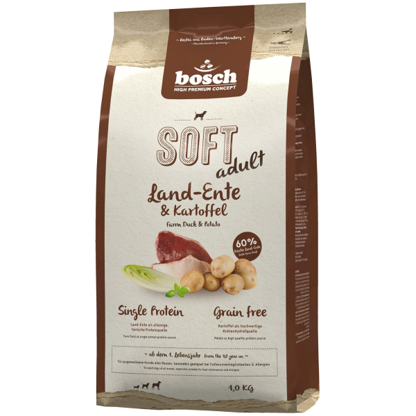 Bosch Soft Корм сухой беззерновой для собак средних размеров (утка, картофь)