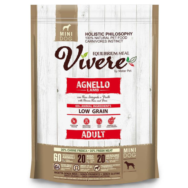 Vivere Корм сухой низкозерновой для взрослых собак мелких пород (ягненок), 3кг