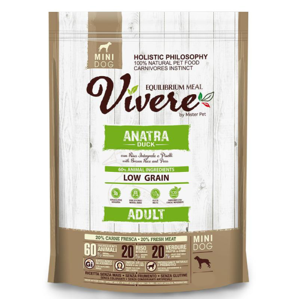 Vivere Корм сухой низкозерновой для взрослых собак мелких пород (утка), 3кг