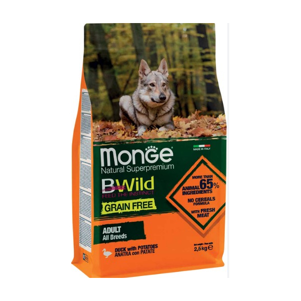 Monge Dog BWild GRAIN FREE сухой корм для собак беззерновой, утка с картофелем,2,5кг