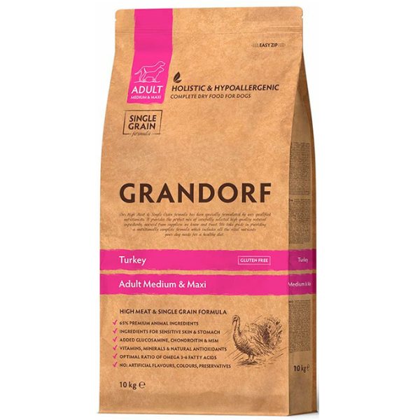 Grandorf Корм сухой беззерновой для собак крупных пород (индейка), 1кг