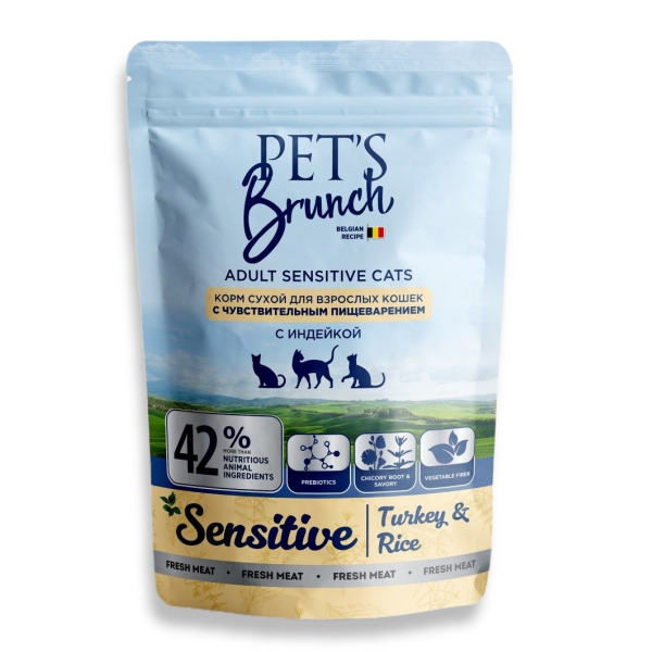 Pet's Brunch Корм сухой для кошек, с чувствительным пищеварением (индейка)
