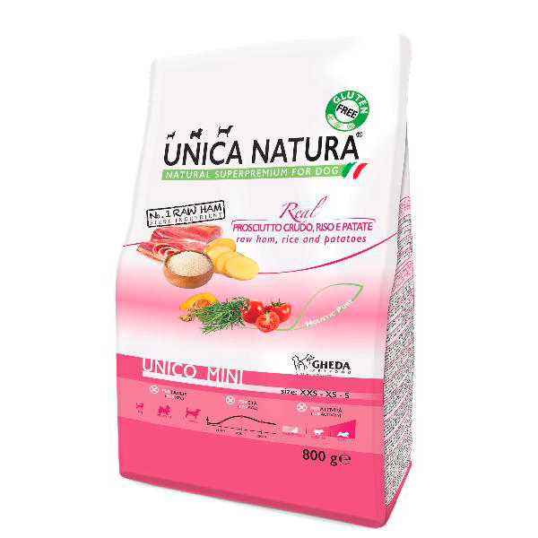 Unica Natura Корм сухой для собак миниатюрных и маленьких пород (сыровяленая ветчина, рис, картофель)