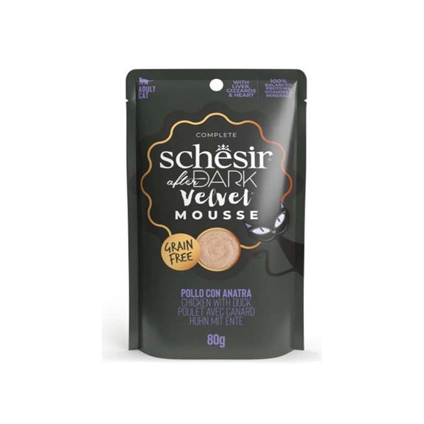 Schesir AFTER DARK VELVET для кошек (курица, утка), 80 гр