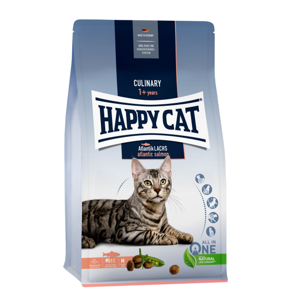 Happy Cat Корм сухой для взрослых кошек, для здоровья кожи и шерсти (атлантический лосось)