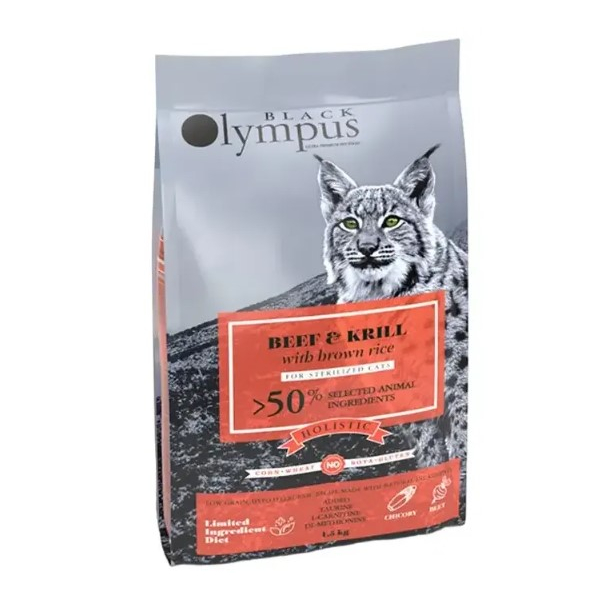 Black Olympus Cat Sterilised Низкозерновой корм для стерилизованных кошек (Говядина, криль), 8 кг