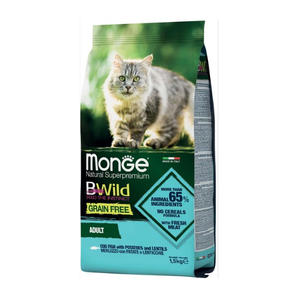 Monge Cat BWild GRAIN FREE сухой корм для кошек, беззерновой, из трески,1,5кг