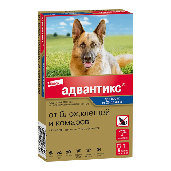 Адвантикс Капли на холку для собак весом 25-40 кг, 1пип