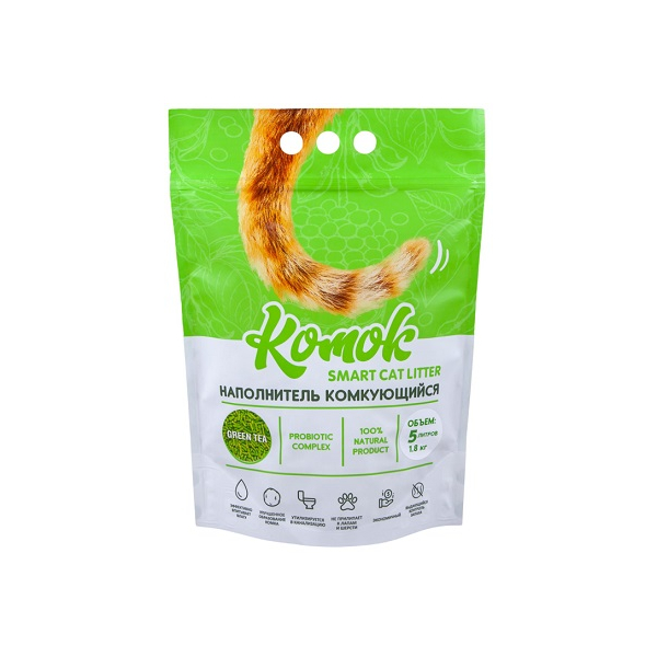КОМОК Smart Cat Litter комкующийся соевый GREEN TEA 1,8кг (5л)