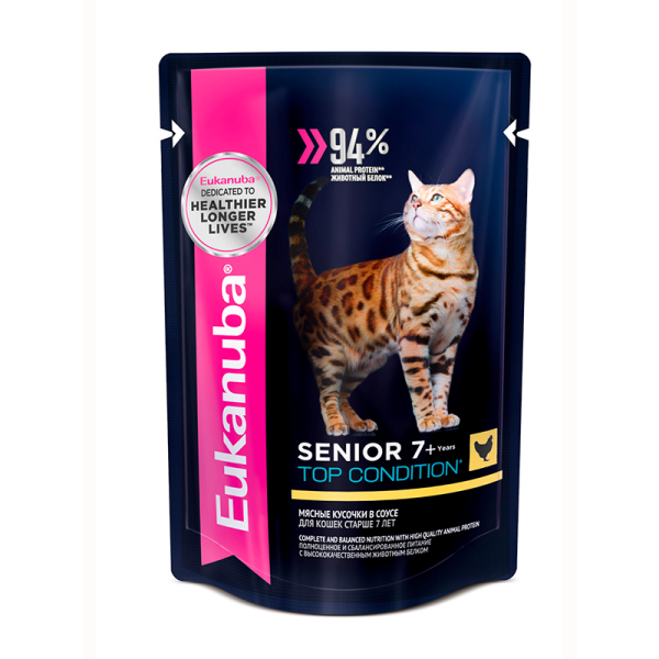 Eukanuba Корм консервированный для кошек старше 7 лет (курица в соусе), 85г