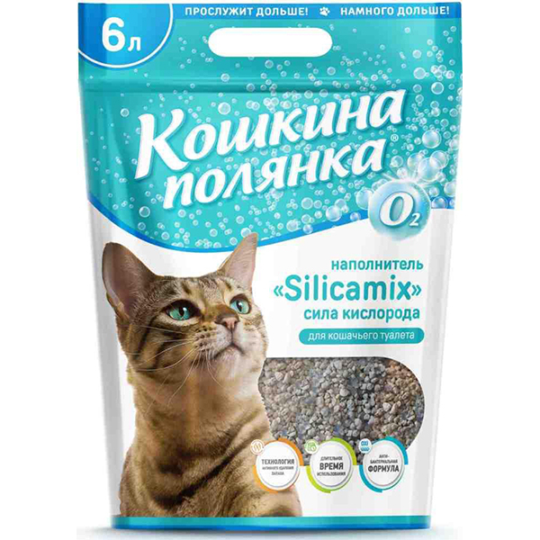 Кошкина Полянка "Силикамикс Сила кислорода" Наполнитель впитывающий для кошачьего туалета