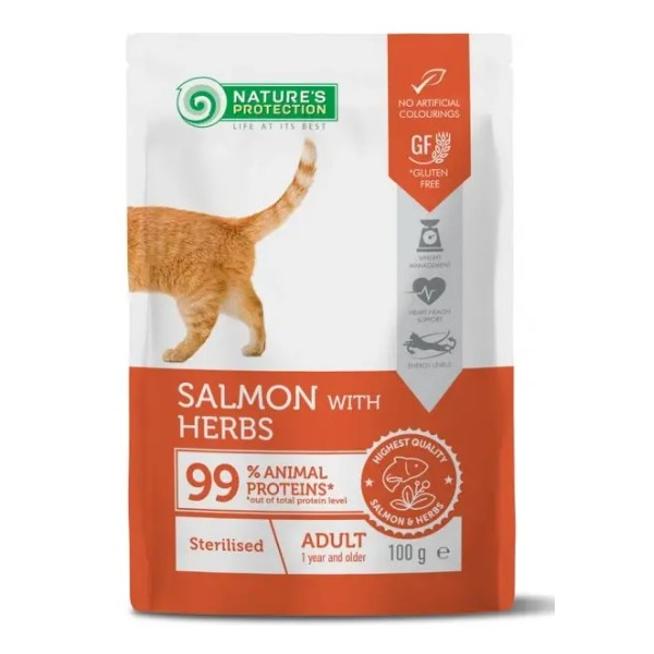 Nature's Protection Консервы Adult Sterilised для стерилизованных кошек (Лосось и травы), 100гр