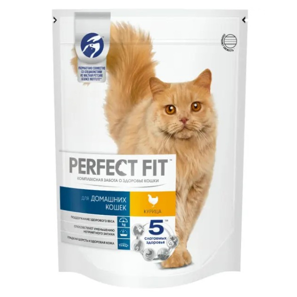 Perfect Fit сухой корм для взрослых домашних кошек с курицей, 650 г