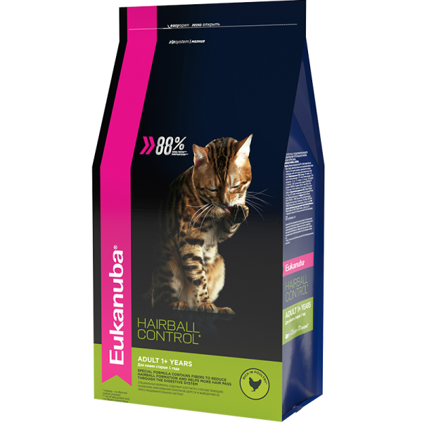 Eukanuba Корм сухой для кошек, способствующий выведению шерстяных комочков (курица)