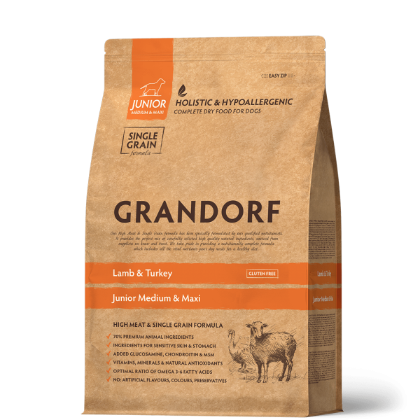 Grandorf Junior Корм сухой гипоаллергенный для щенков средних и крупных пород с 4 месяцев (ягненок, индейка)