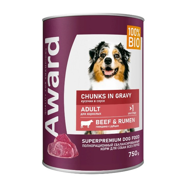 Award Dog для взрослых собак (Говядина с рубцом в соусе), 750гр