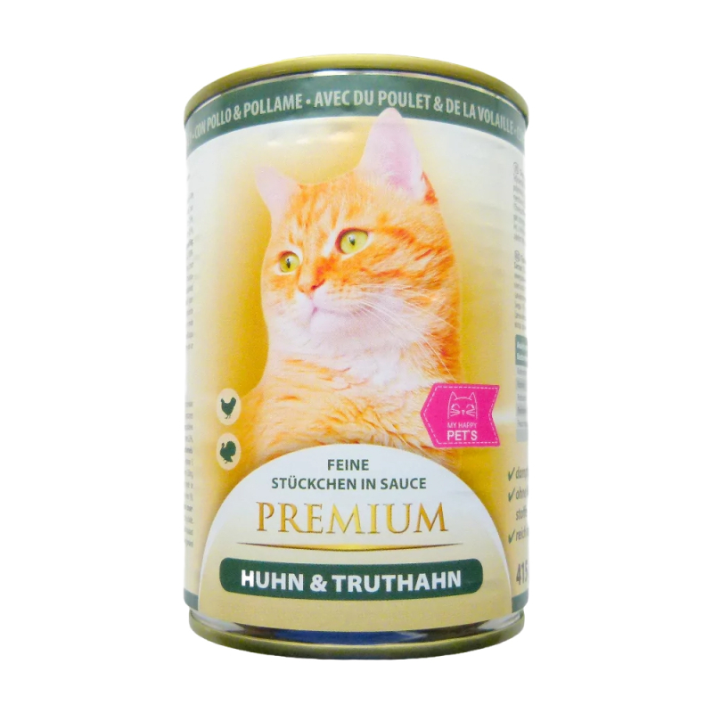 My Happy Pets Premium Полноценный рацион для взрослых кошек с курицей и индейкой (415г)