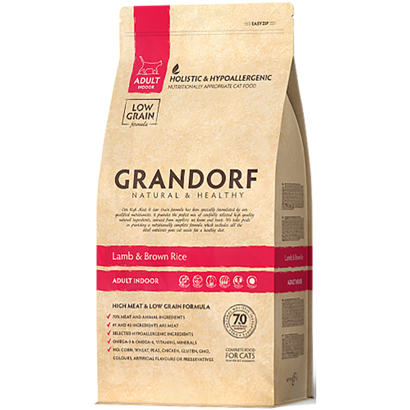 Grandorf Indoor Корм сухой низкозерновой для взрослых кошек (ягненок, индейка), 400г
