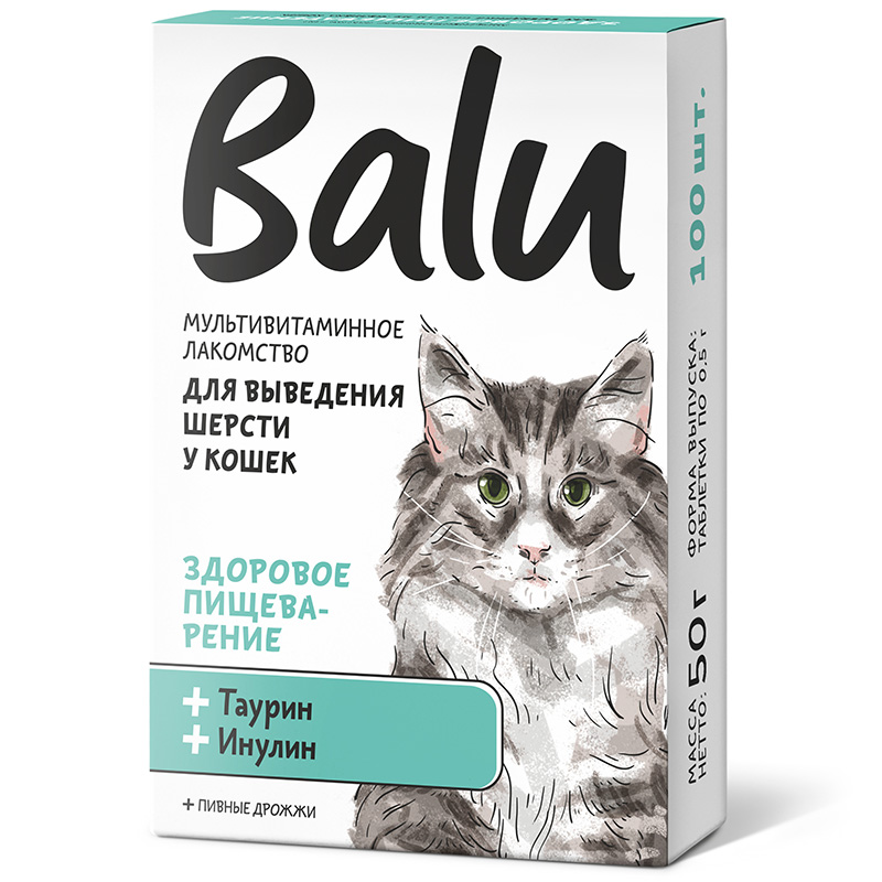 Balu "Здоровое пищеварение" Лакомство мультивитаминное для кошек, 100шт 