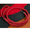 Поводок из натуральной кожи, цвет красный с серой нитью 120см
