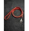 Поводок из натуральной кожи, цвет красный c серой нитью 120см