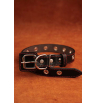Ошейник из натуральной кожи, цвет черный  с красной нитью 40см