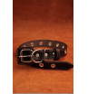 Ошейник из натуральной кожи, цвет черный с красной нитью 50см