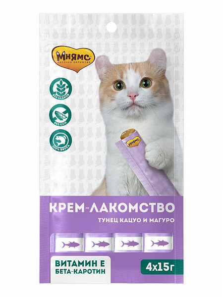 Мнямс Крем-лакомство для кошек (тунец Кацуо и Магуро), 15г 